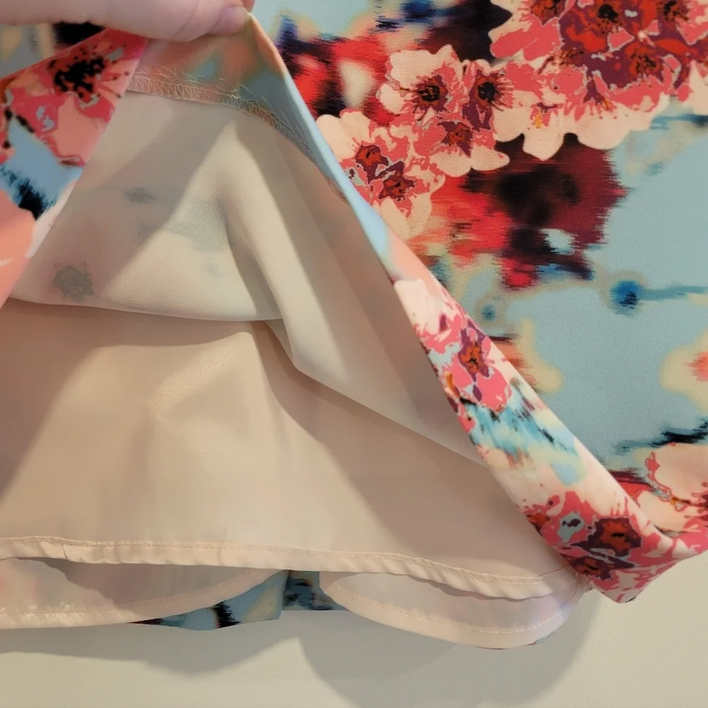 2/$18 Fenn Wright Manson Pencil Knee Length Skirt Petite Floral Blue Pink